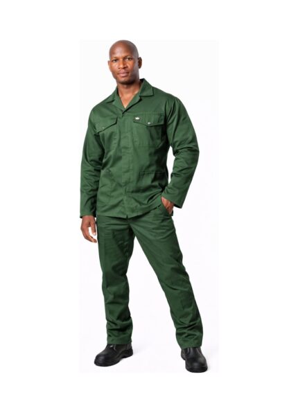 Vulcan 65/35 premium acid resistant suit in bottle green worn by model