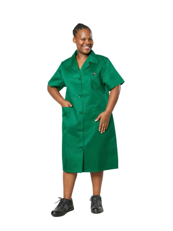 Vulcan emerald green canteen dress worn by model