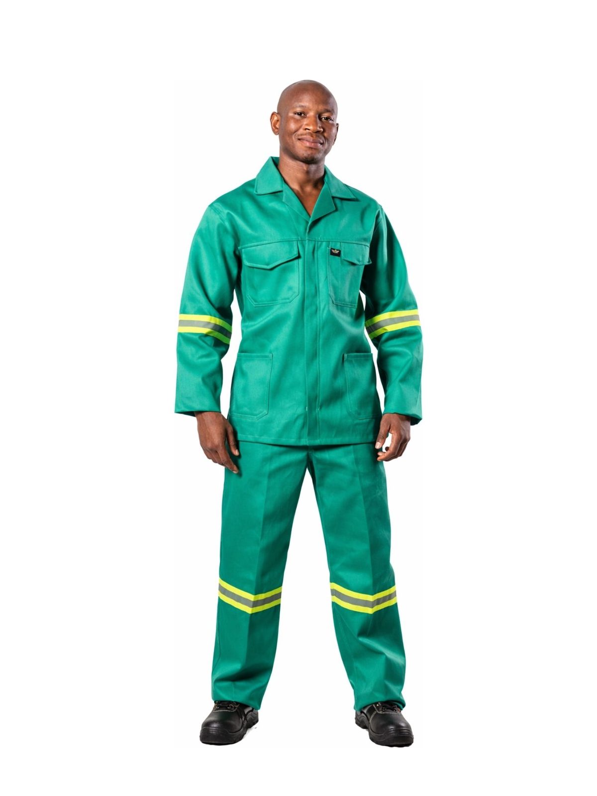 vulcan-d59-flame-fern-green-suit-tape Vulcan D59 flame fern green suit with reflective tape worn by model