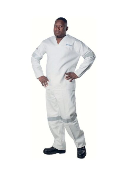 Vulcan D59 flame white clean condition jacket and trousers worn by model