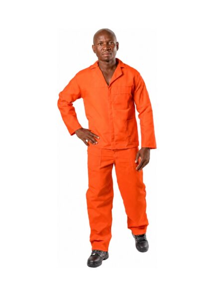 Vulcan polycotton econo worksuit in orange worn by model