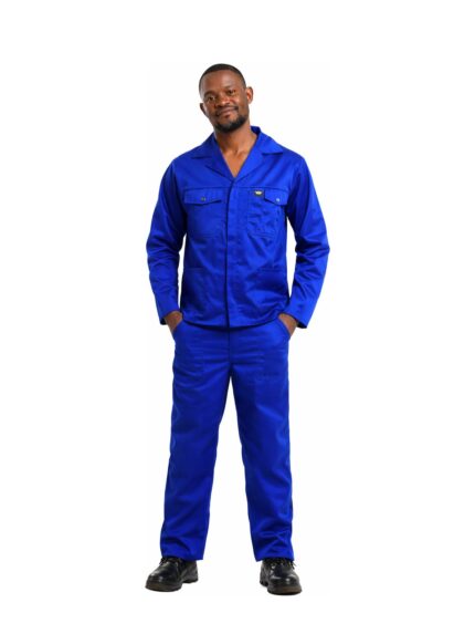 Vulcan Superior X heavy worksuit in royal blue worn by model