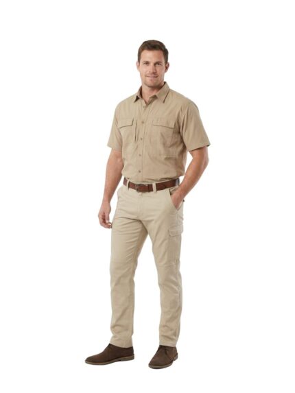 Vulcan Tamboti vented shirt in stone worn by model
