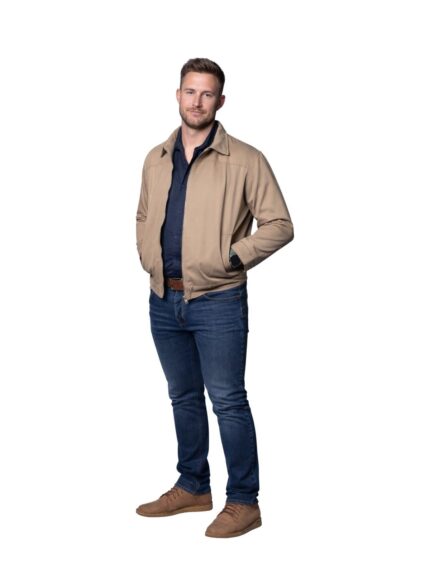 Vulcan winter bush jacket in tan worn by model